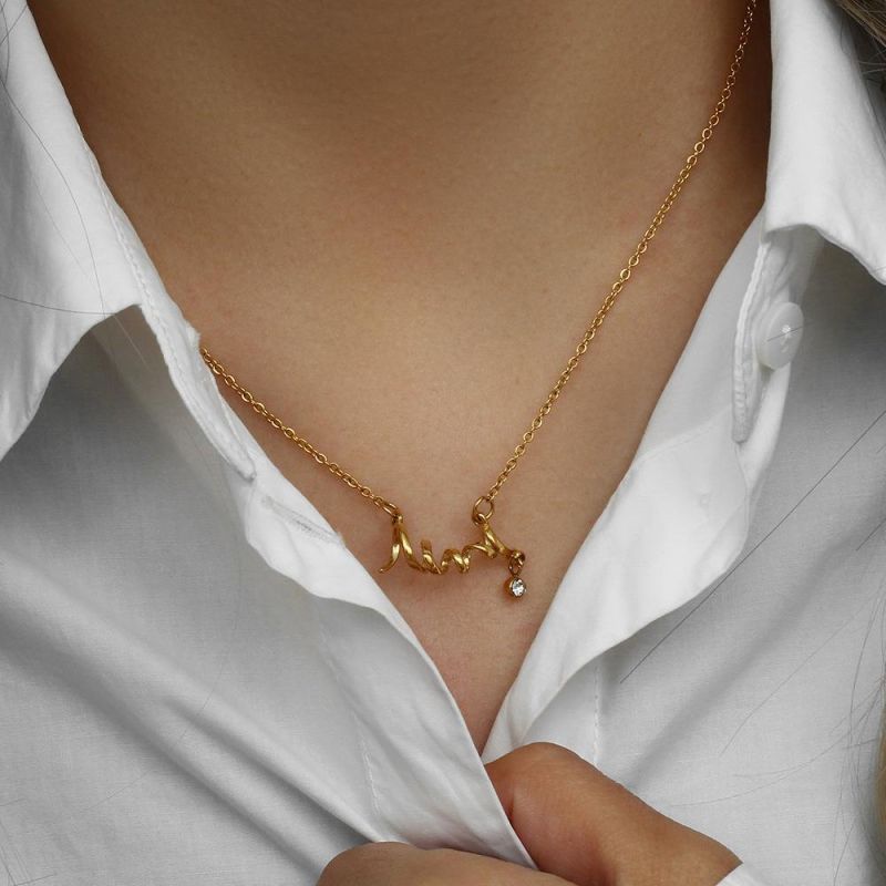 Factory Customized Fashion Jewelry Personalized Fashion Creative ECG Pendant Jewelry Stainless Steel Plated 18K Gold Heartbeat Zircon Pendant Necklace