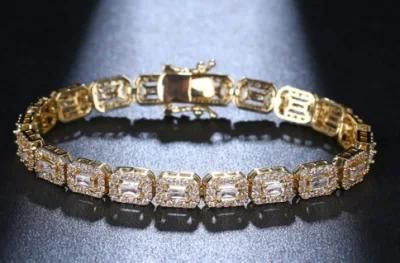 White Gold Wedding Bridal Square CZ Bracelet. Fashion CZ Bracelet for Daily Wearing