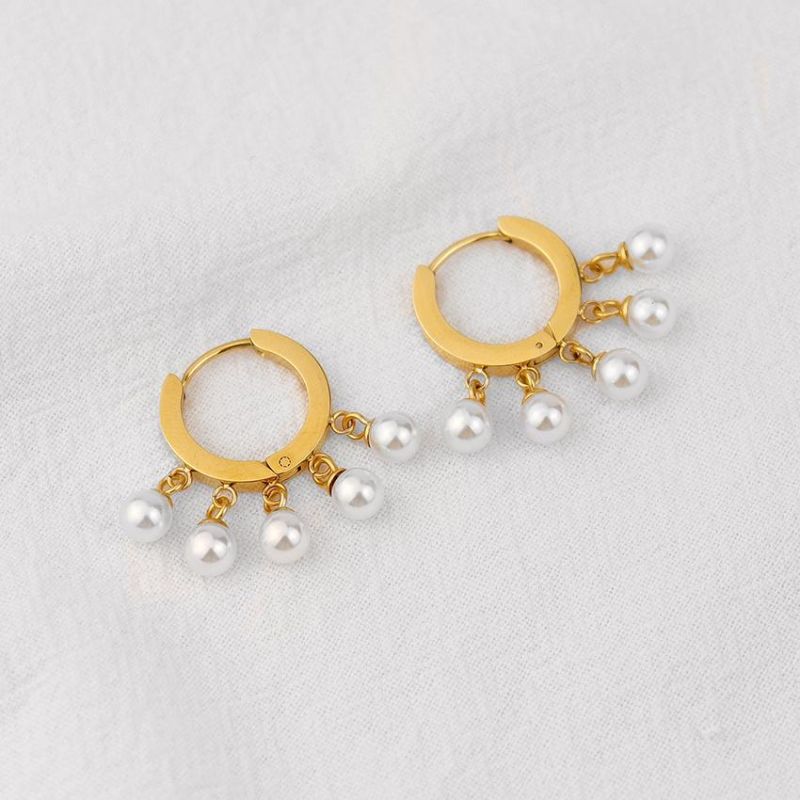 Retro Faux Freshwater Baroque Pearl Gilt Hoops Fashion Women Embrace Drop Pearl Earrings