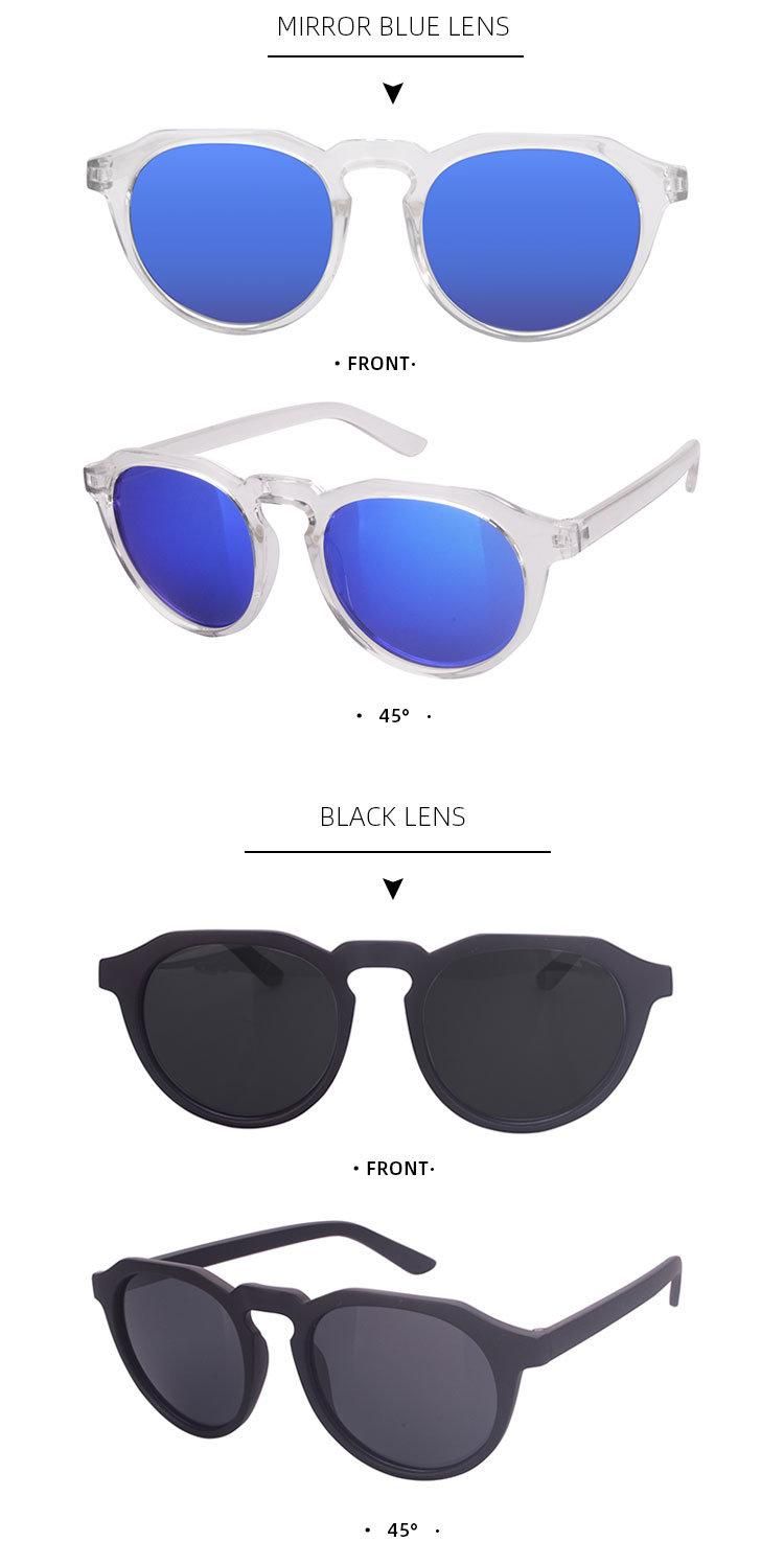UV400 OEM Custom Logo Plastic Light Blue Mirror Round Shaped Sunglasses Sun Glasses