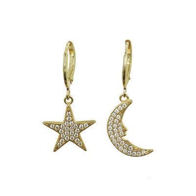 Fashion Jewelry 925 Sterling Silver CZ Simple Star and Moon Earring