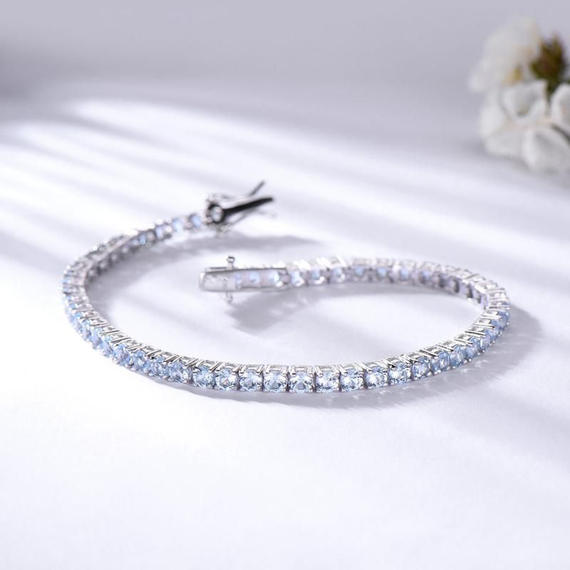 925 Silver Blue Topaz Stone Tennis Bracelet Wedding Jewelry