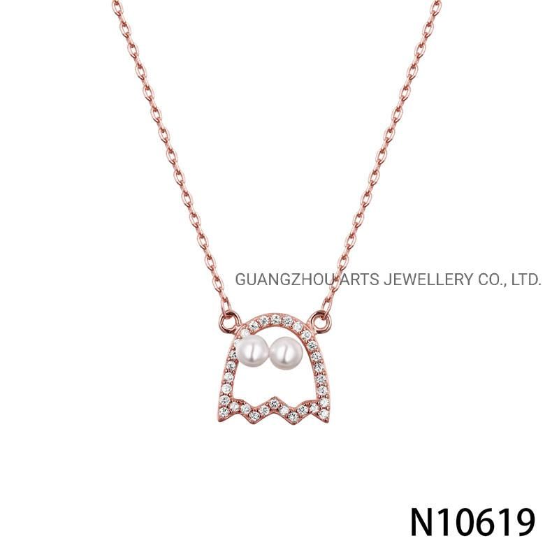 White Shell Pearl on Holloween Spirit Silver Necklace