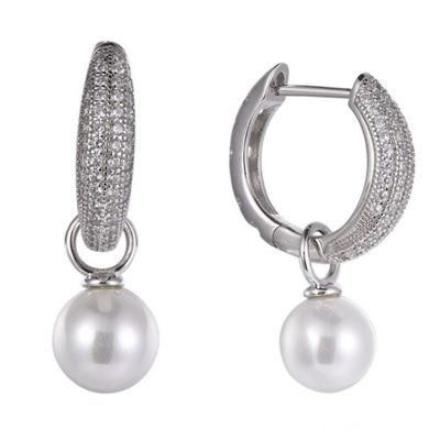 925 Silver Simple Drop Hoop Earring with White Shell Pearl