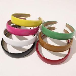 Fashionable Bright Colour PU Leather Cute Headband Hair Accessories Solid Simple Leather Covered Party Headband