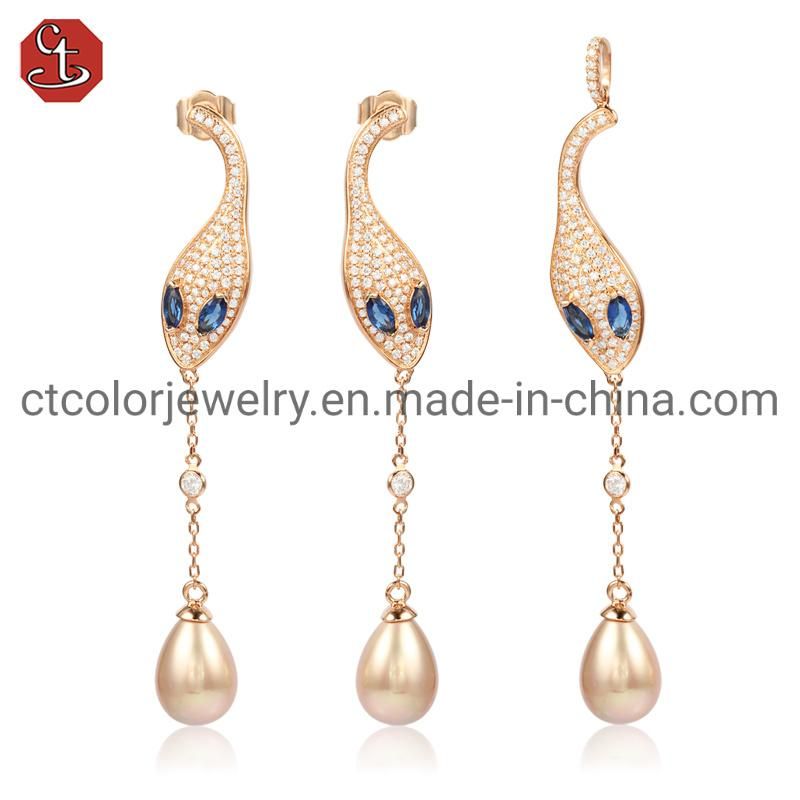 925 Sterling Silver or Brass Fine Jewelry Blue Crystal Pearl Earrings for Women