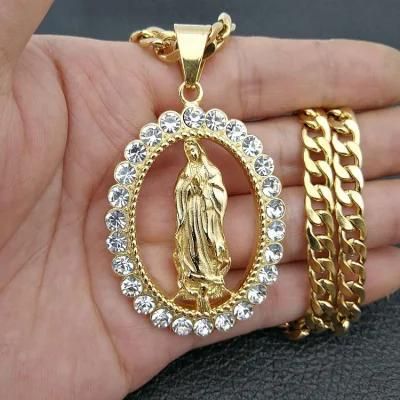 Virgin Mary Round Pendant Necklace Men Jewelry