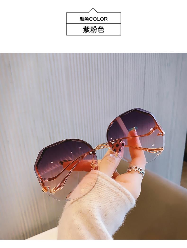 Retro Glasses Polygon Sunglasses Rimless Trim Sunglasses Female Personality Curve Mirror Legs Sunglasses Men Gradient Color Cross-Border Glasses