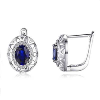 Wholesale 925 Sterling Silver Jewelry Created Gemstone Sapphire Earring for Women