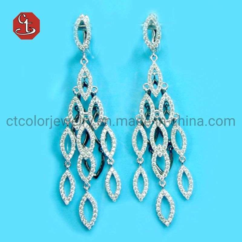 Hot Sale Rhodium Plated 925 Sterling Silver Fine Jewelry Interlocking Round Circle Micro Pave CZ Dangle Earrings