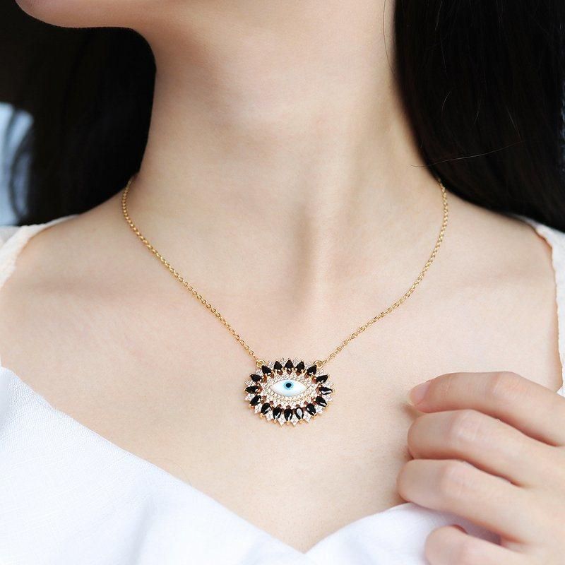 Fashion Zircon Pendant Shell Blue Evil Eyes Necklace