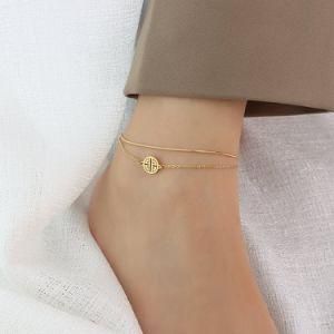 Trendy Hot Sales Stainless Steel Anklet Chains Snake Chain Double Layer Anklets with Chinese Blessing Charm
