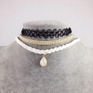 Women Stretch Tattoo Leather Choker Punk Leaf Chain Waterdrop Necklace