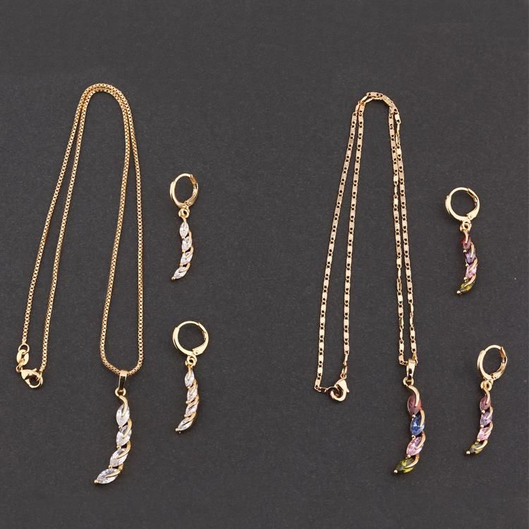 Fashion Women 18K Gold Plated Alloy Crystal Silver Jewelry Chain Sets Pendant Necklace