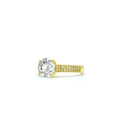 925 Silver Gold Plated CZ Solitaire Ring for Women