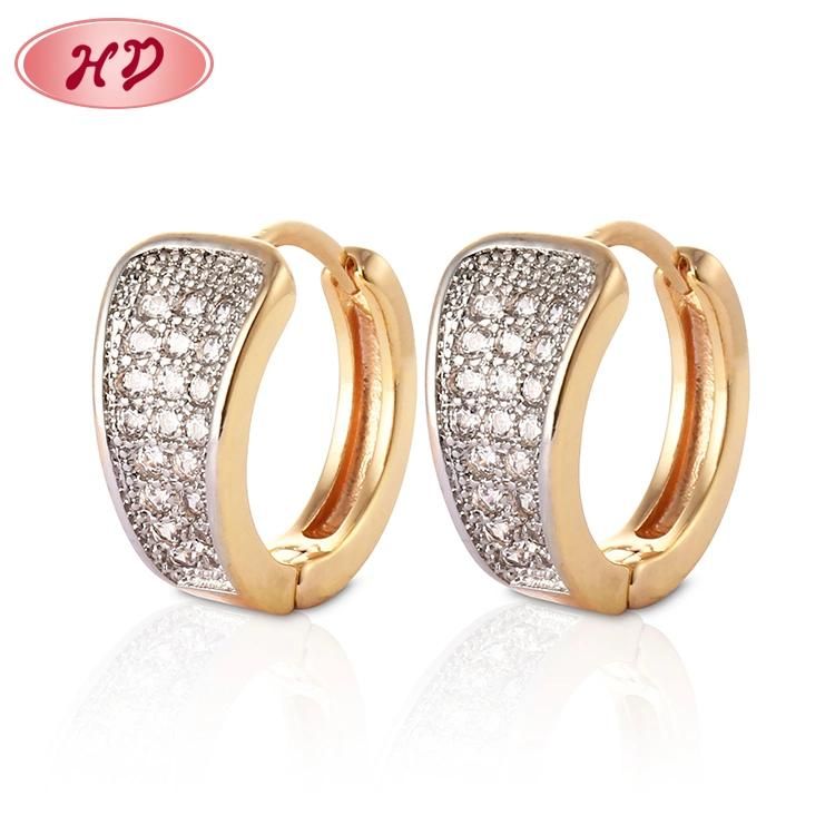 Fashion Jewelry 18K Gold Plated Silver Alloy Huggie Stud Drop Hoop CZ Earrings with Crystal for Women