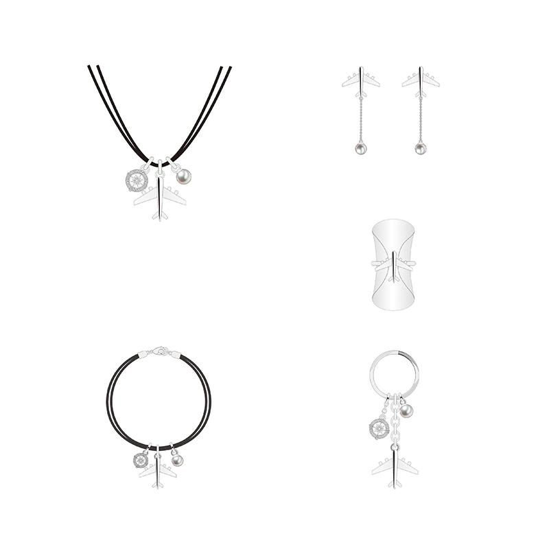 Summer Fashion Silver Airplane Model Pattern Jewelry Set