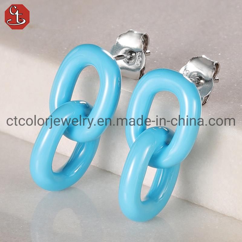 OEM/ODM Multicolor Enamel 925 Sterling Silver and Brass Earring