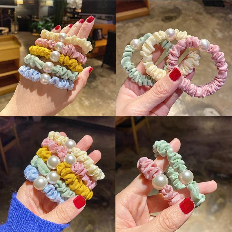 New Korean-Style Rubber Bands Adorn Pearls Scrunchies