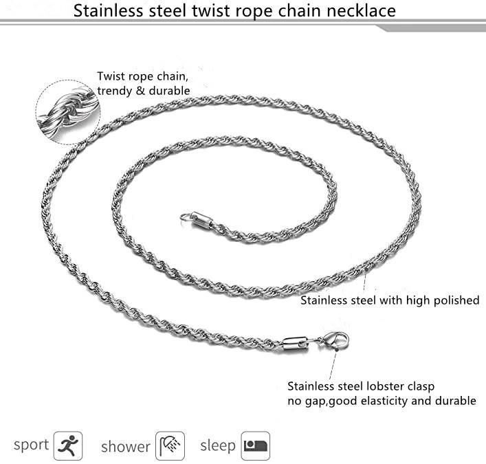 2-10mm Twist Rope Chain Necklace Stainless Steel Necklace 16-38 Inches Men Women Jewellery