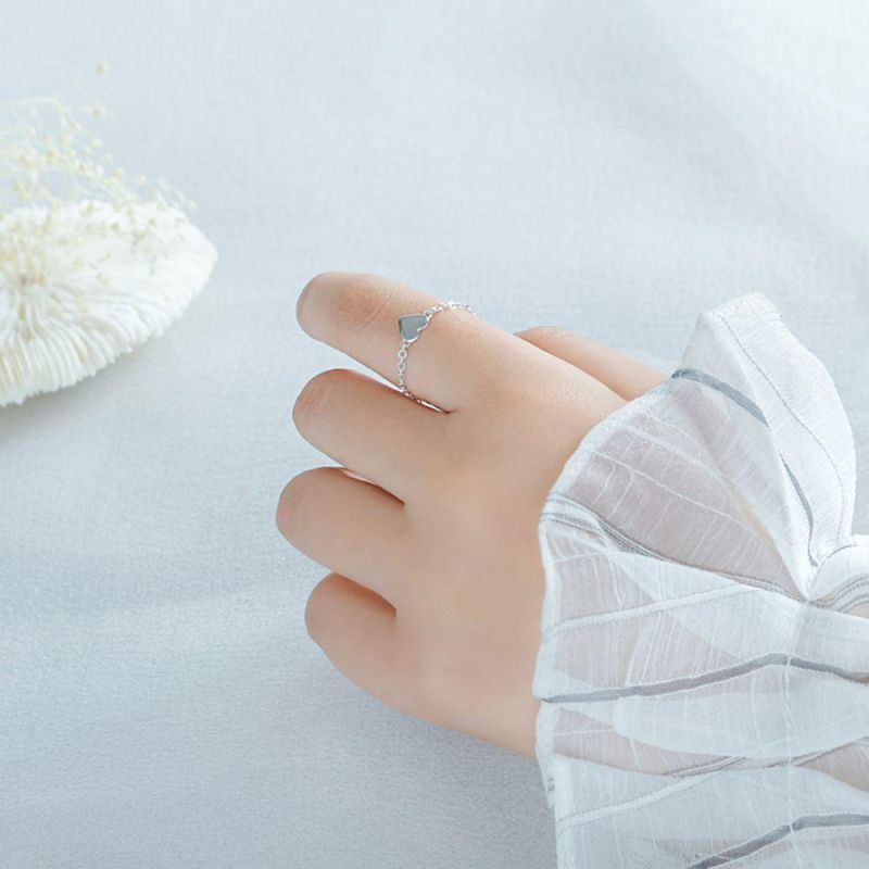 925 Sterling Silver Fashion Romantic Sweet Heart Chain Ring Sizable for Women Wedding Party Fashion Jewelry