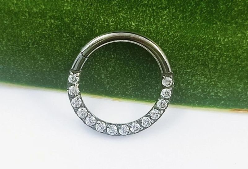 Silver Jewelry ASTM F136 Titanium Hinged Segment Ring with Set CZ Hoop Ring Body Piercing Jewelry Tp2518