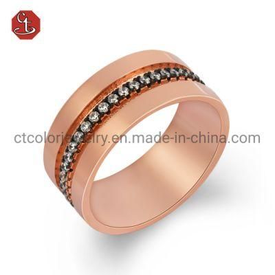 Costume jewelry ring gear shape with AAAA zircon rose plated Ring