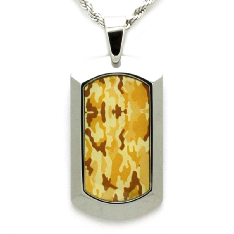 Tungsten Colorful Camo Dog Tag Pendant with 3 mm Rope Chain Necklace