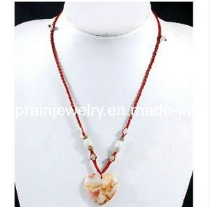 Summer Fashion Jewelry/ Red Rope Chain Jade Pendant Multi Color Heart Shaped Gemstone Necklace for Women and Men Party Birthday Present (PN-099)