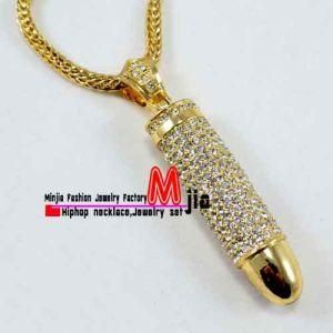 Hip Hop Gold CZ Bullet Charm Necklace with Chain Bling Fashion Jewelry (Mhg1210)