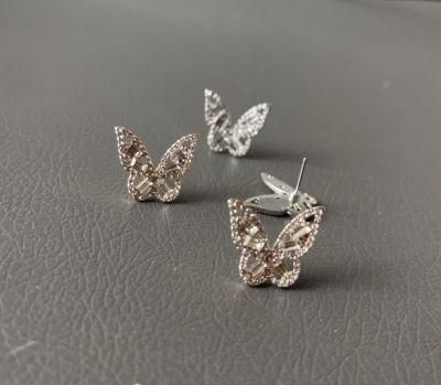 Manufacture Hot Sell European Sterling Silver Rose Gold Glass Crystal Rectangle Round Crystal Glass Earring Stud for Women Fashion Jewelry