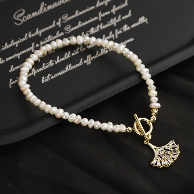 Pearl Chain Bracelet Ginkgo Leaf Fashion Jewelry