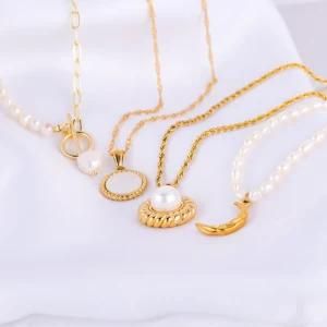 Trendy Stainless Steel Women Tahitian Natural Baroque Chocker Freshwater Pearl Necklace