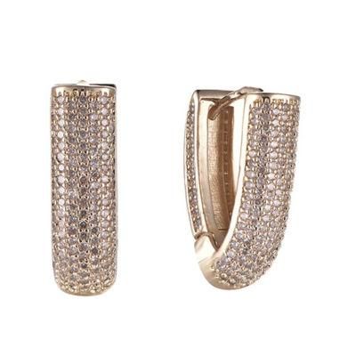 925 Silver V Shape CZ Hoop Earring with Gold Plating