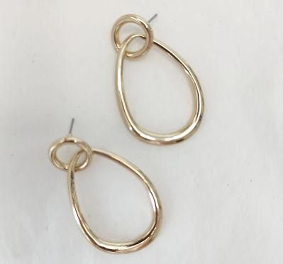 Fashion Accessories Small Round Circle Stud with Organic Teardrop Drop Earrings in 18K Gold Plated for Women
