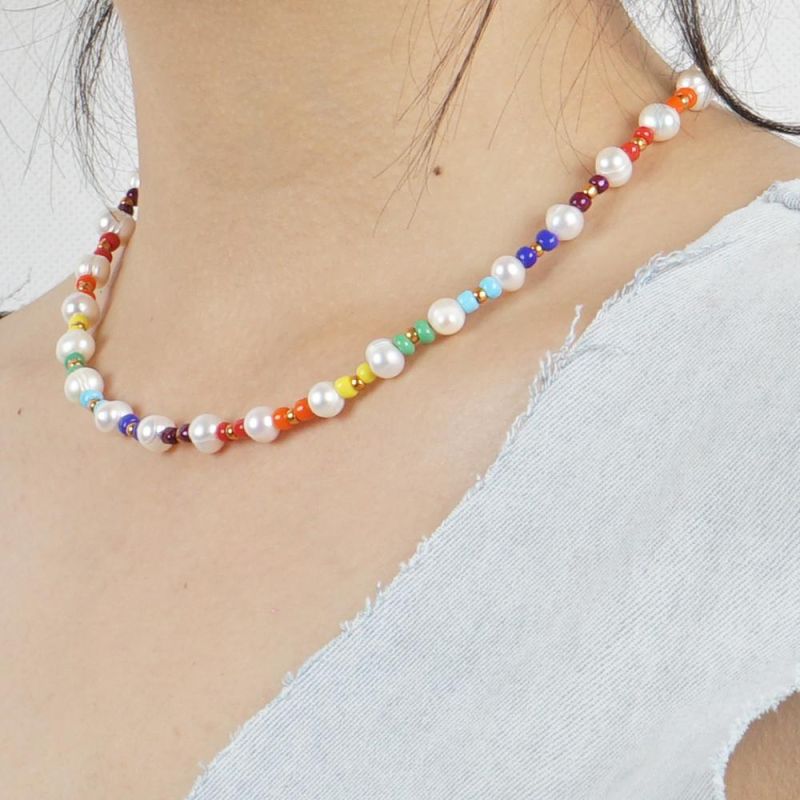 Mlgm Real Pearls Necklace for Woman 2021 Fashion Pearl Necklace Women′ S Trendy Piercing Handmade Rainbow Beaded Jewelry Colorful Beading Jewellery