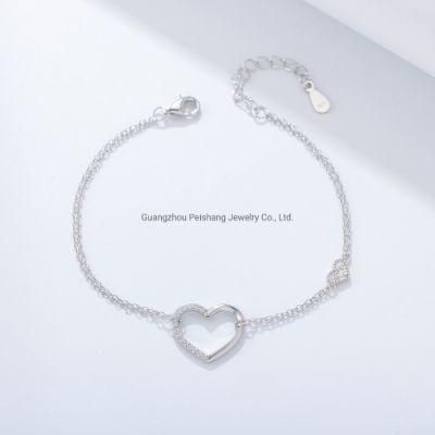 Women 925 Sterling Silver Jewelry Zirconia Heart Charm Bracelet