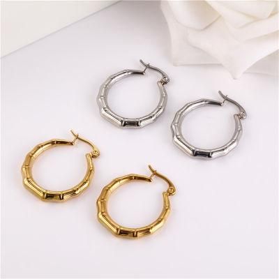 Stainless Steel Jewelry Simple Earring Latest Design Bamboo Shape Circle