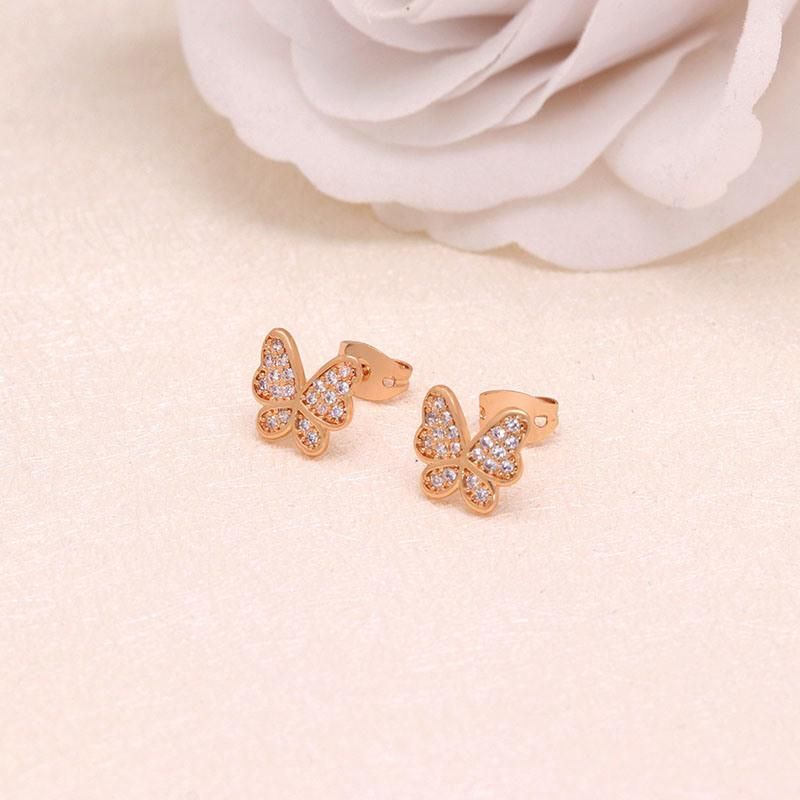 18K Gold Plated 3A CZ White Zircon Butterfly Studs Earrings