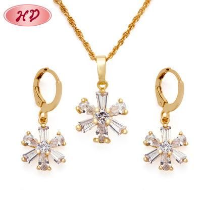 Popular 18K Gold Plated Cubic Zirconia Earring Necklace Jewelry Set for Women