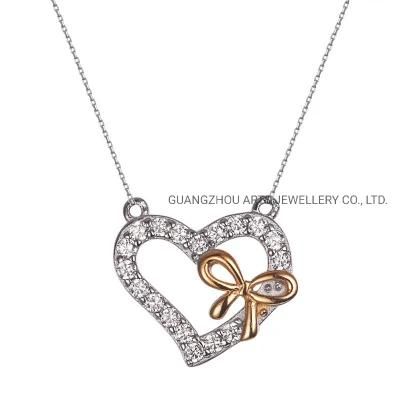 Two Tone Plating Bowknot in The Heart Necklace