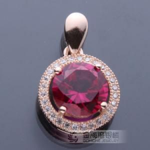 Halo Round Ruby Diamond Stone Pendant in Silver 925