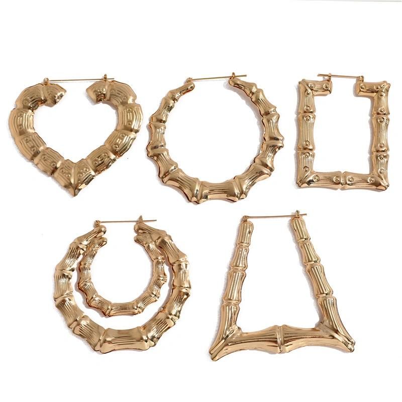 Large Hollow Casting Triangle Bamboo Hoop Earrings for Women Girls Costume Jewelry