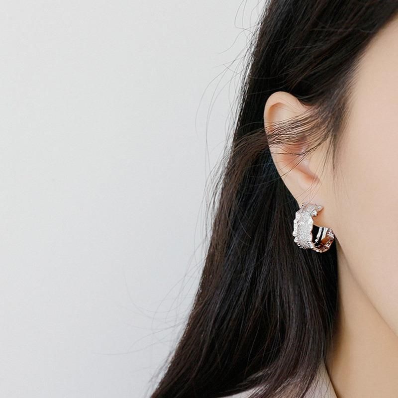 Fashion Simple Wave Sand Surface Wide Face Earrings Jewelry