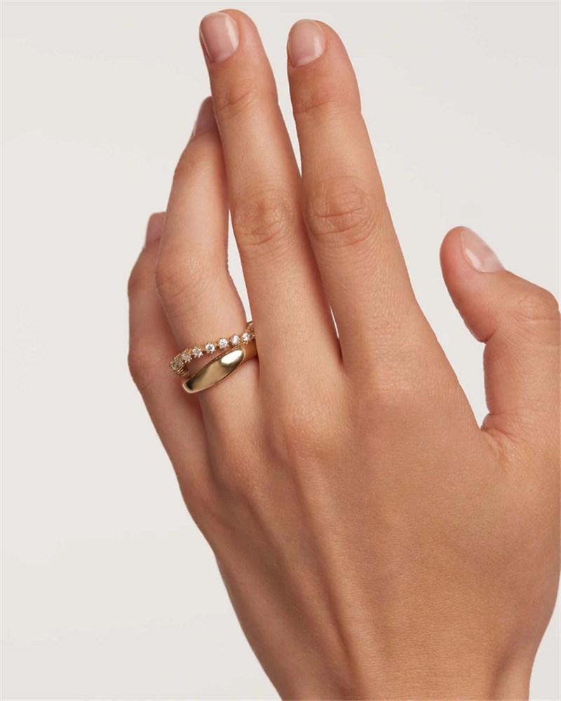 Top Quality 2 Grands Smooth Crystal Cubic Zircon Brass Alloy Ring for Women Fashion Wedding Accessories