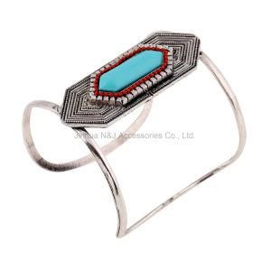 Ethnic Style Jewelry Individual Open Cuff Bracelets Antique Silver Carved Colorful Beads Turquoise Statement Bangles