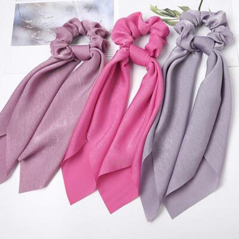 Wholesale Custom Fashion Elastic Color Tie Long Hair Scrunchies for Women