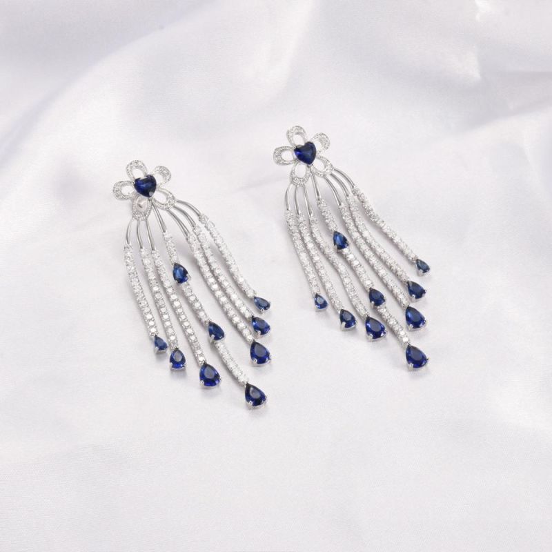 Bridal Wedding Fashion Jewelry Pendiente Aretes Dubai Bridal Earrings for Women 2021 Long Tassel Earrings for Bridal Sterling Silver 925 Sapphire Earrings