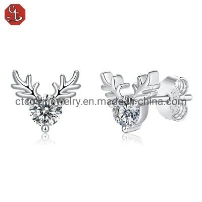 Hot sale 30 points moissanite antler accessories Sterling silver fashion jewelry earrings for girls
