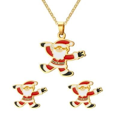Colorful Santa Claus Enamel Jewelry Set for Christmas Gifts (necklace + earring)